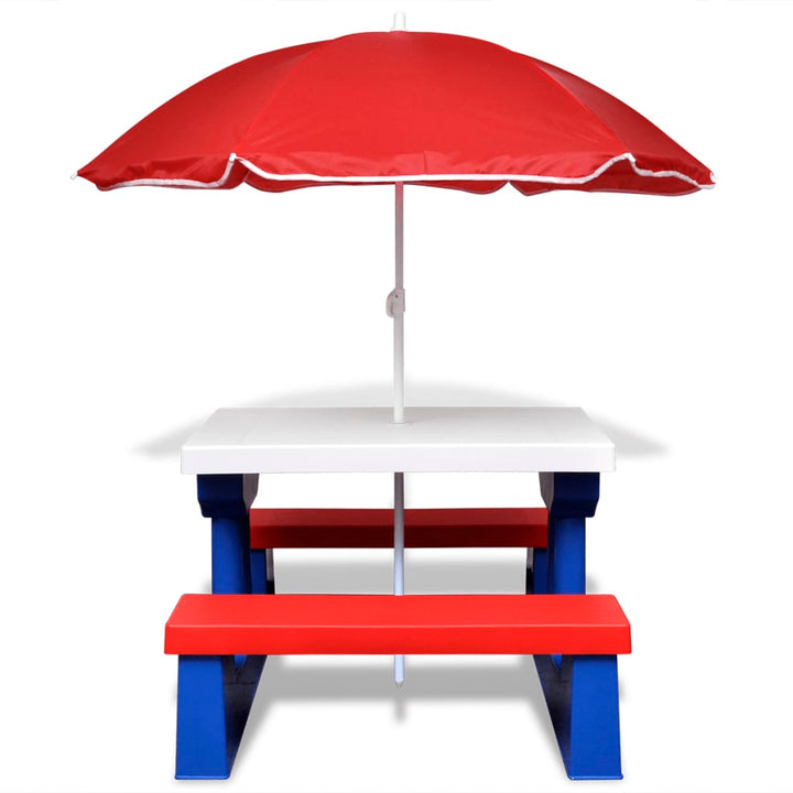 Masă De Picnic Pentru Copii Cu Bănci & Umbrelă, Multicolor