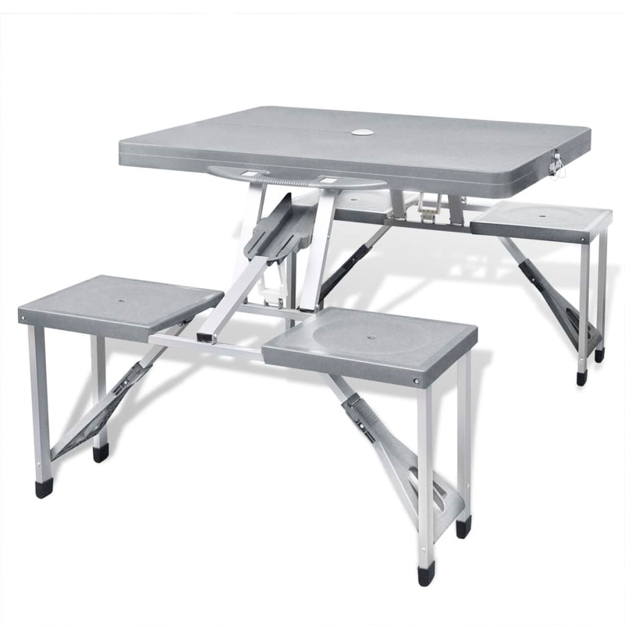 Set Pliabil Pentru Camping Cu Masă Și 4 Scaune Din Aluminiu Ușor, Gri