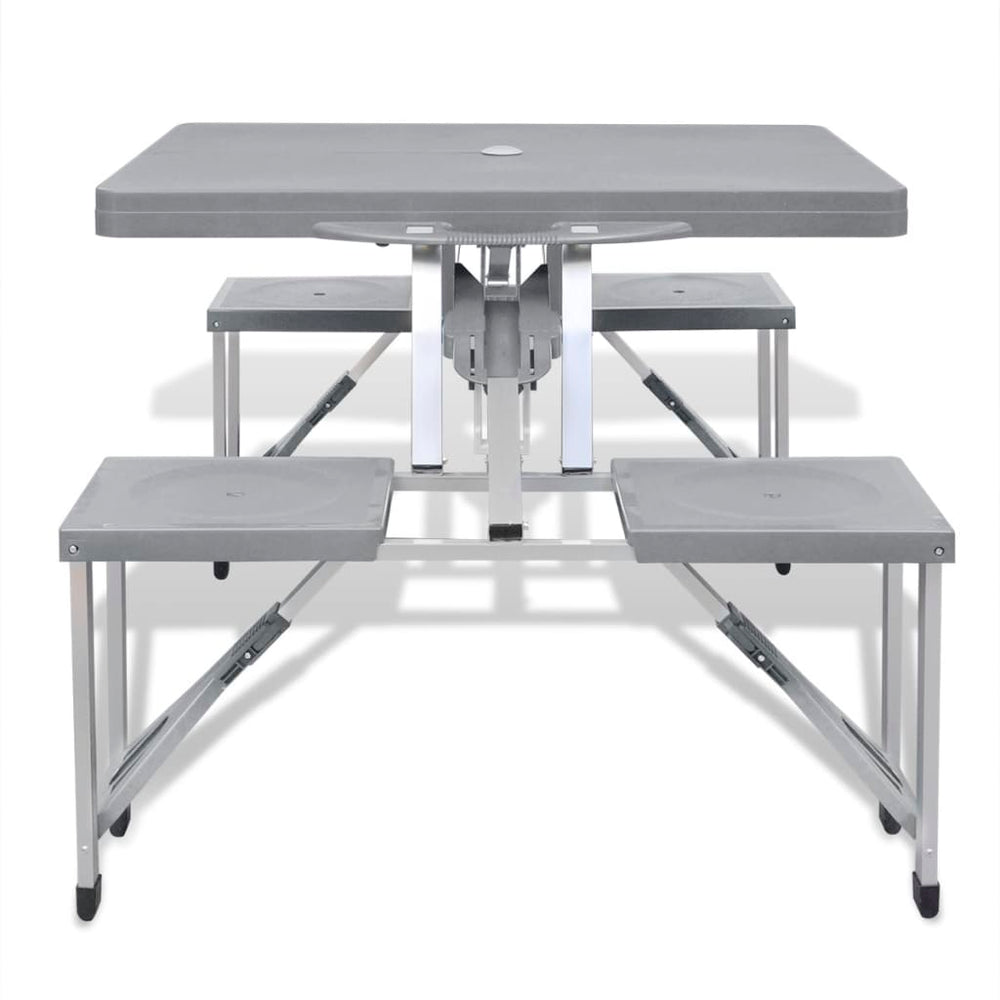 Set Pliabil Pentru Camping Cu Masă Și 4 Scaune Din Aluminiu Ușor, Gri