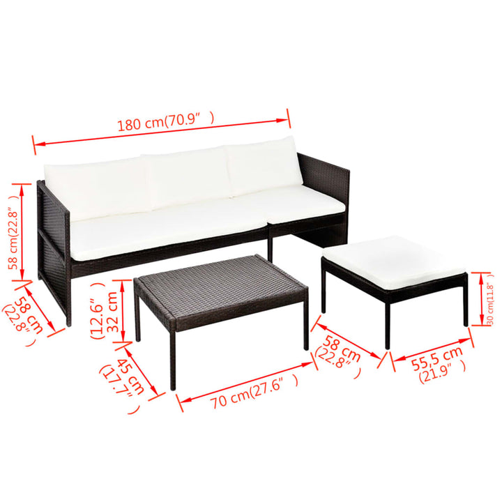 Set Mobilier De Grădină Cu Perne, 3 Piese, Maro, Poliratan