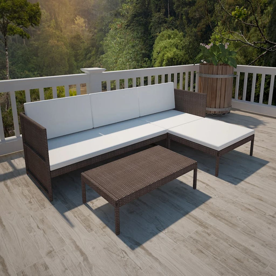 Set Mobilier De Grădină Cu Perne, 3 Piese, Maro, Poliratan