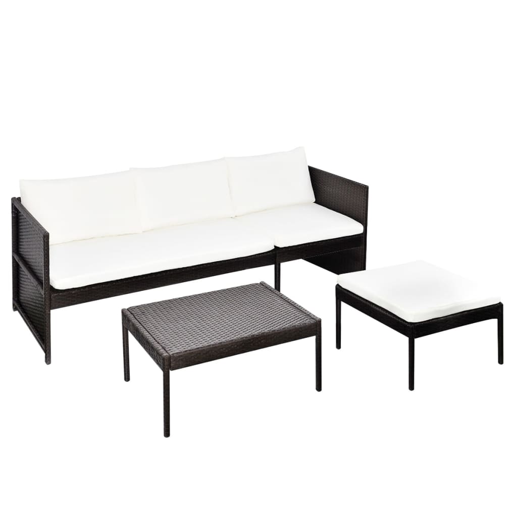 Set Mobilier De Grădină Cu Perne, 3 Piese, , Poliratan