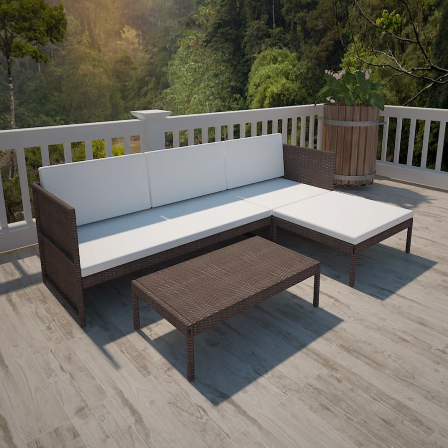 Set Mobilier De Grădină Cu Perne, 3 Piese, , Poliratan