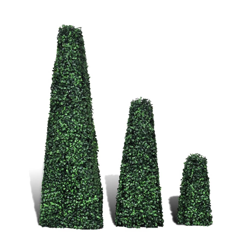 Set Arbuști Ornamentali Artificiali Piramidă Pe Tulpină, 3 Buc.
