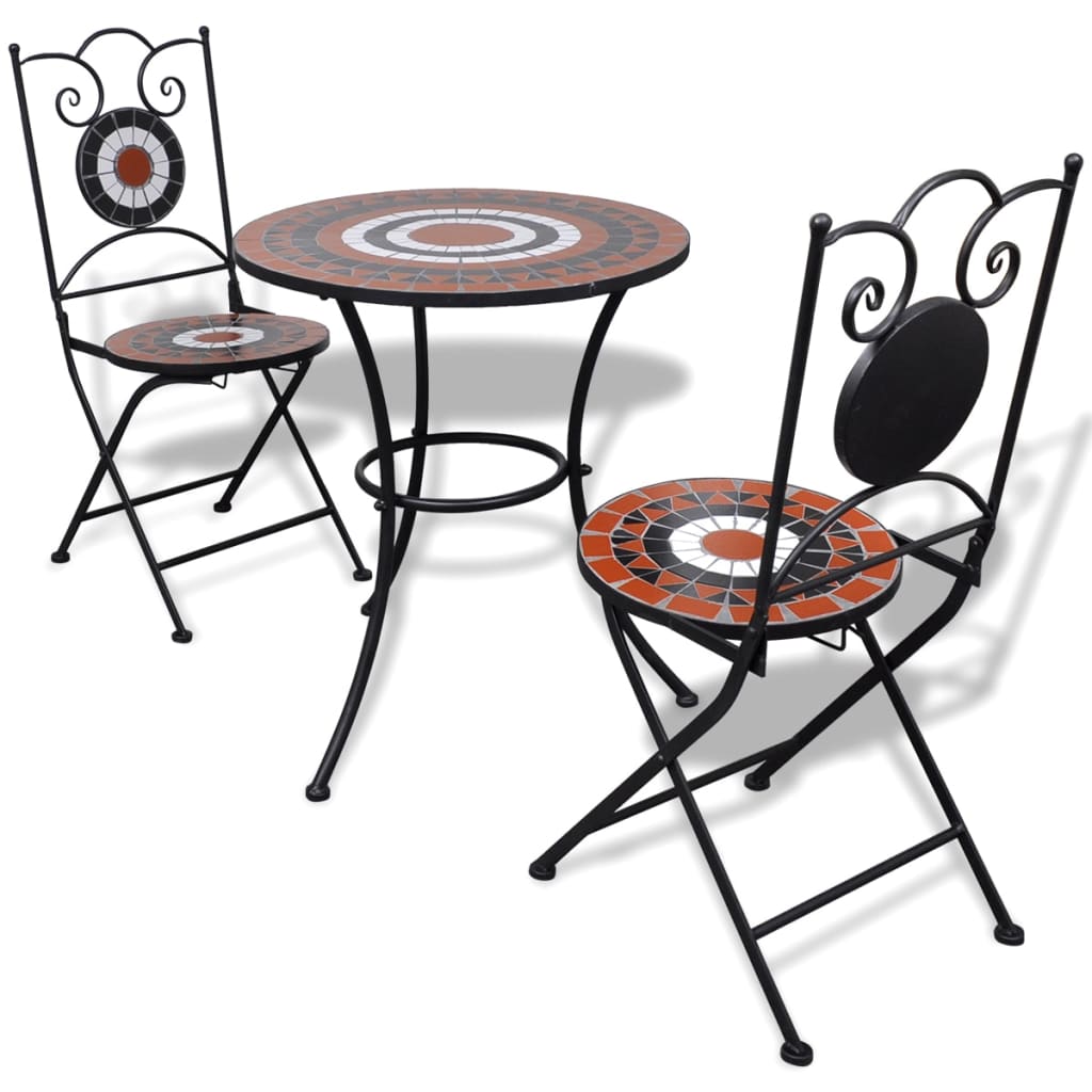 Set Mobilier Bistro, 3 Piese, Cărămiziu, Plăci Ceramice