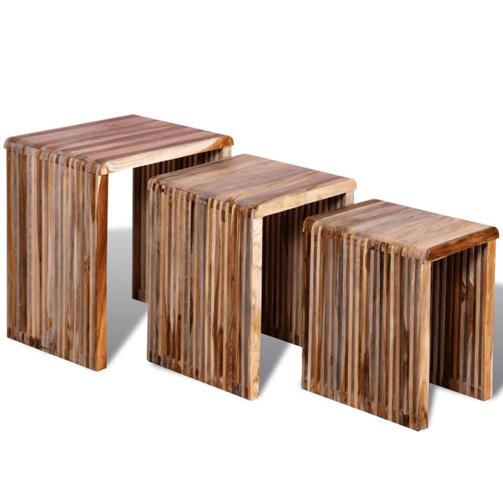 Set De Mese Suprapuse 3 Piese, Lemn De Tec Reciclat, Multicolor