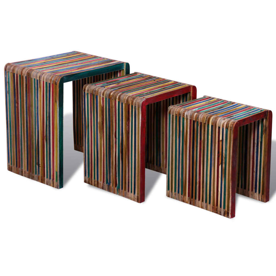 Set De Mese Suprapuse 3 Piese, Lemn De Tec Reciclat, Multicolor