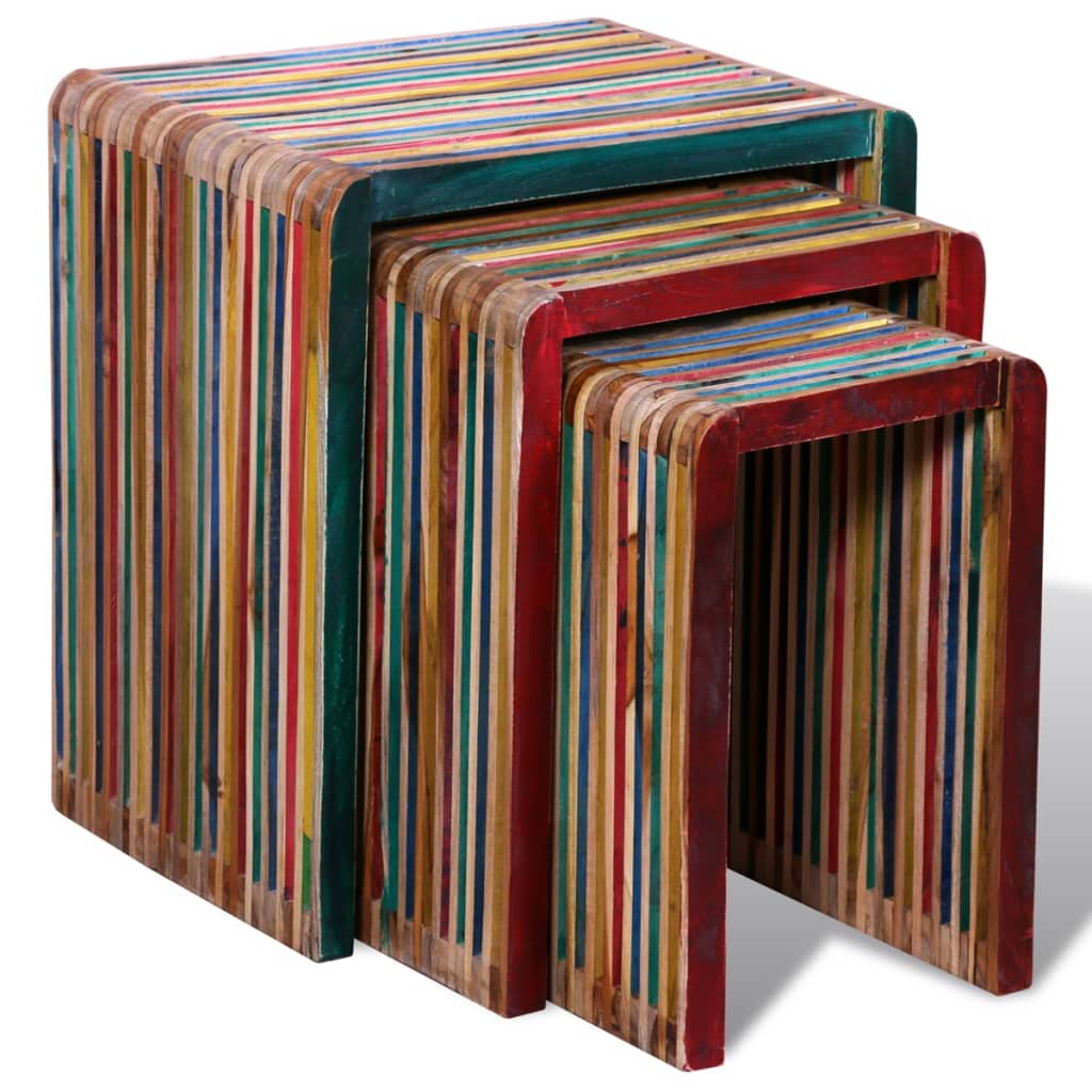 Set De Mese Suprapuse 3 Piese, Lemn De Tec Reciclat, Multicolor