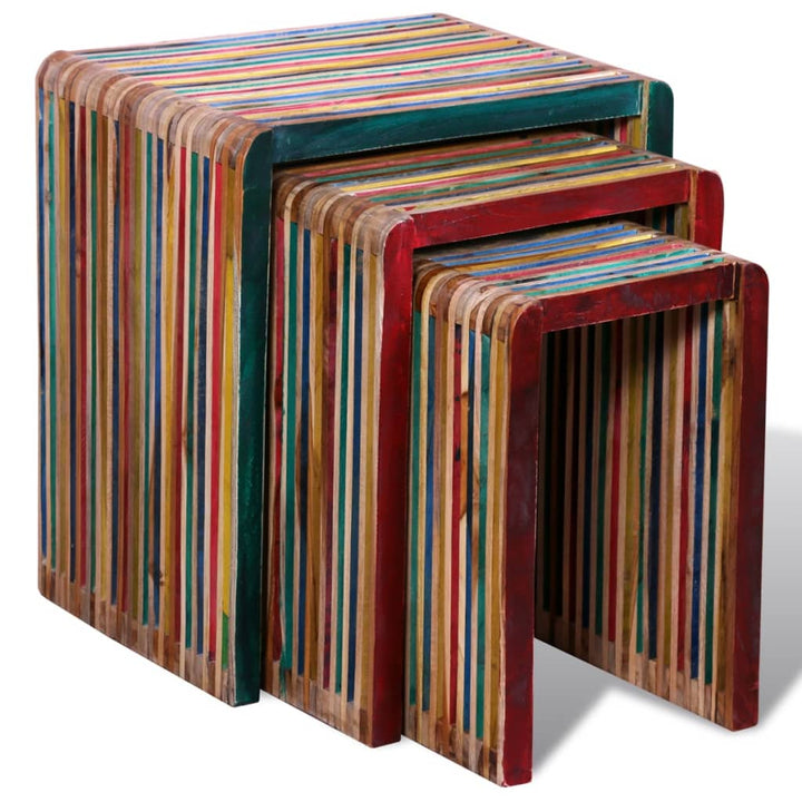 Set De Mese Suprapuse 3 Piese, Lemn De Tec Reciclat, Multicolor
