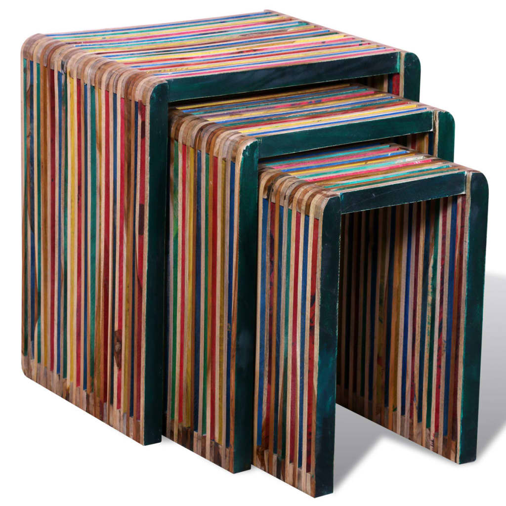 Set De Mese Suprapuse 3 Piese, Lemn De Tec Reciclat, Multicolor