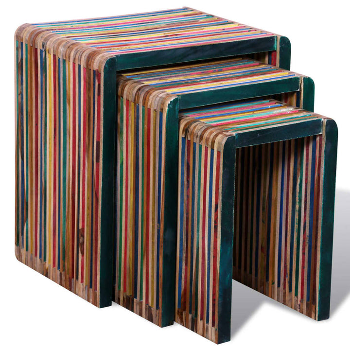 Set De Mese Suprapuse 3 Piese, Lemn De Tec Reciclat, Multicolor