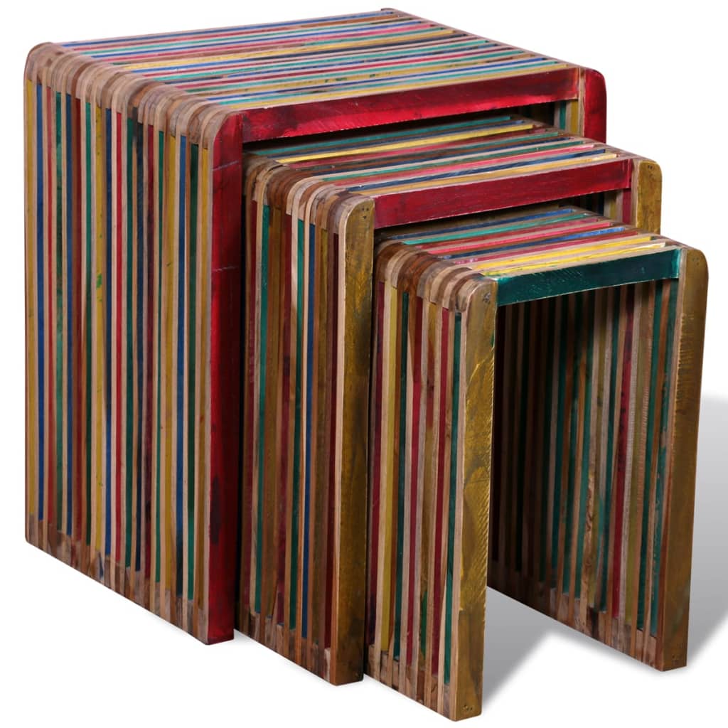 Set De Mese Suprapuse 3 Piese, Lemn De Tec Reciclat, Multicolor