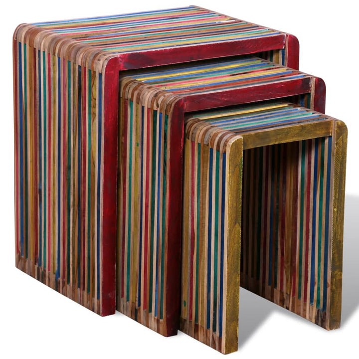 Set De Mese Suprapuse 3 Piese, Lemn De Tec Reciclat, Multicolor