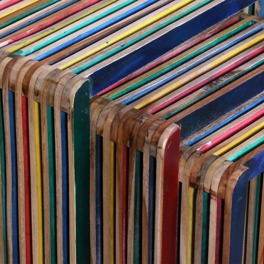 Set De Mese Suprapuse 3 Piese, Lemn De Tec Reciclat, Multicolor