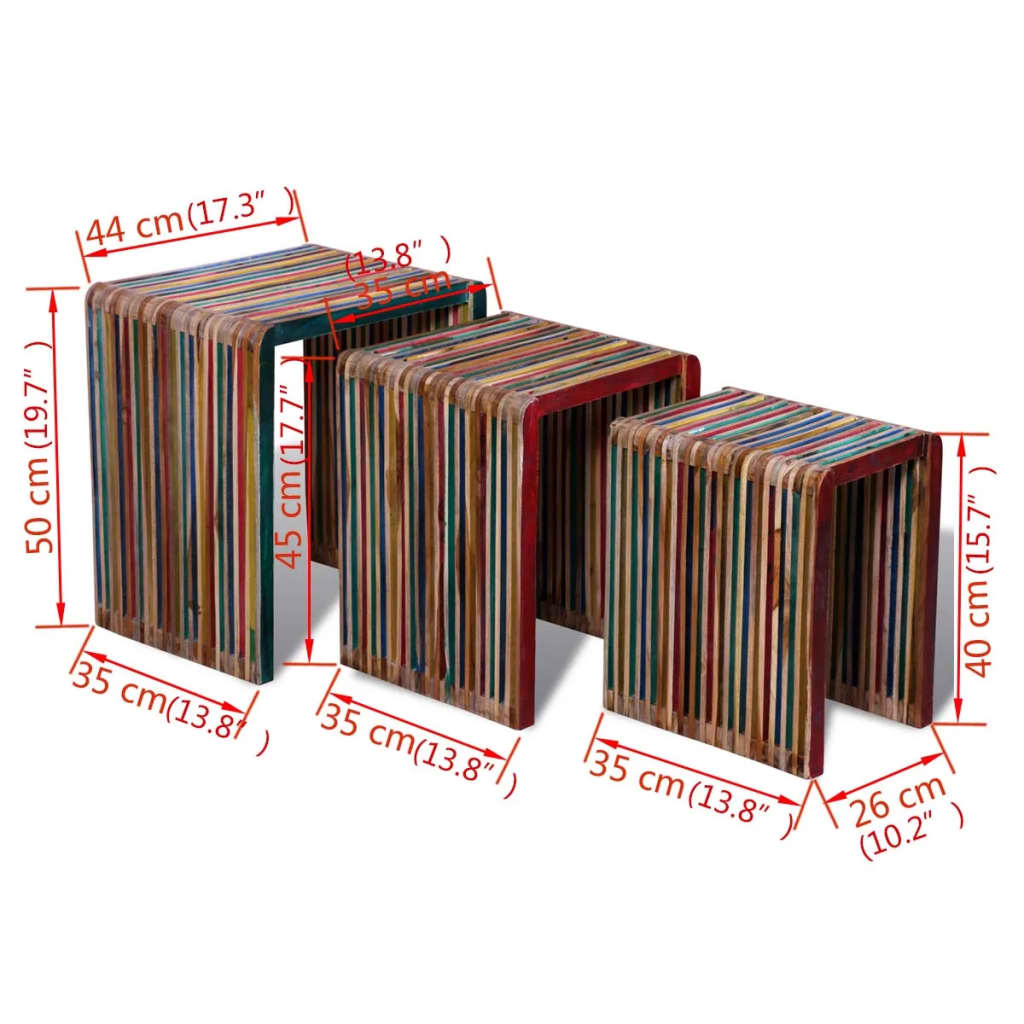 Set De Mese Suprapuse 3 Piese, Lemn De Tec Reciclat, Multicolor