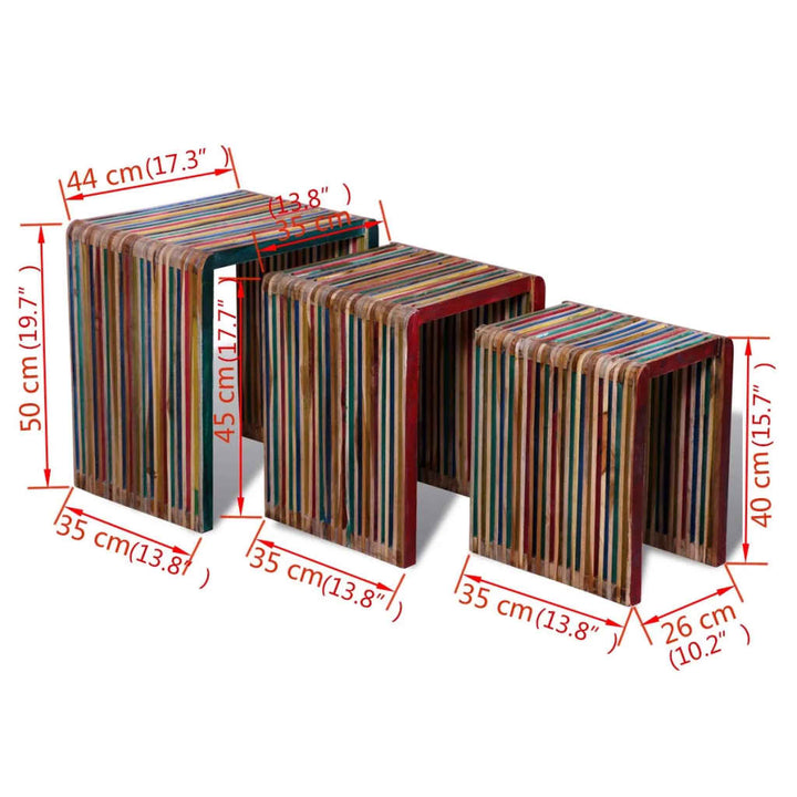 Set De Mese Suprapuse 3 Piese, Lemn De Tec Reciclat, Multicolor