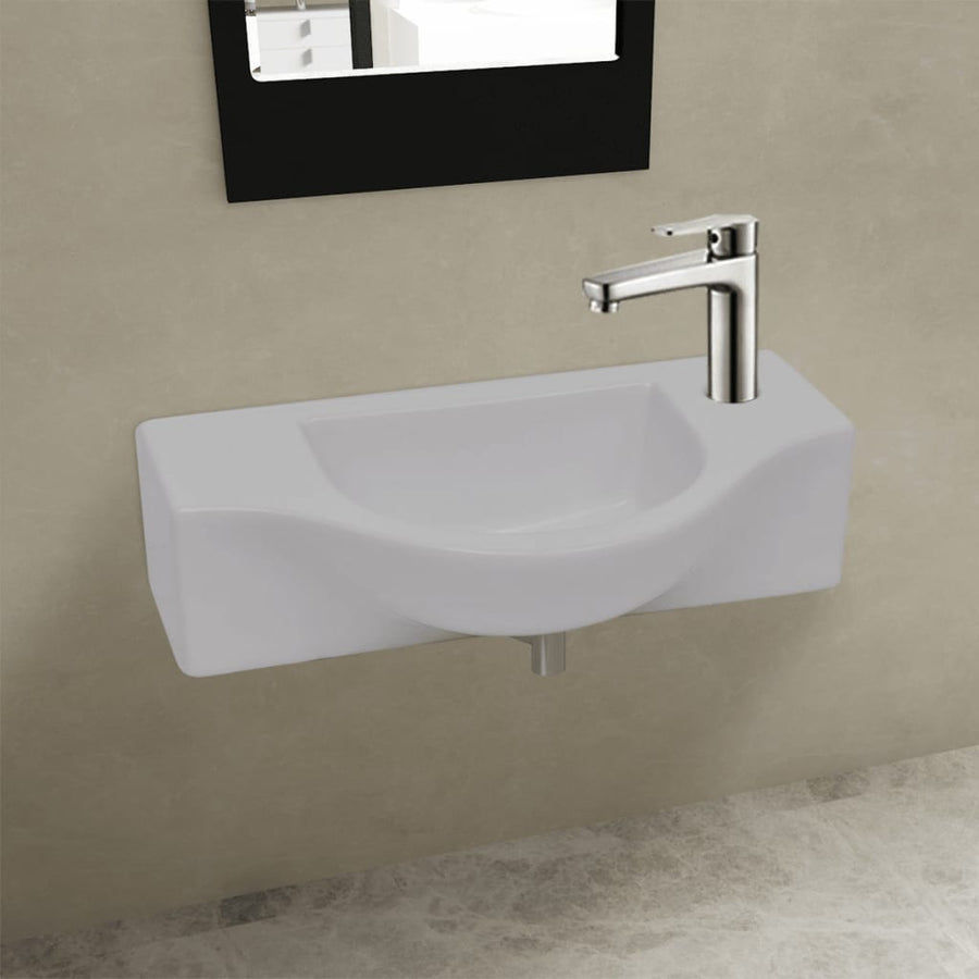 Chiuvetă De Baie Din Ceramică, Gaură Pentru Robinet Și Preaplin,