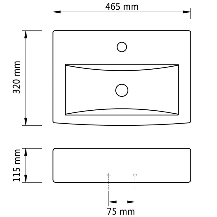 Chiuvetă Baie Ceramică Dreptunghiular Loc Robinet/Preaplin