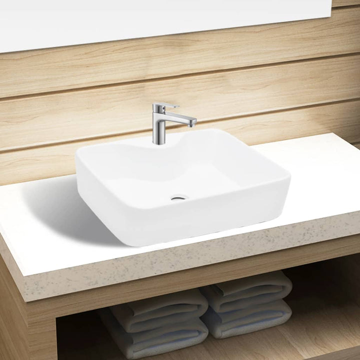 Chiuvetă De Baie Pătrată Din Ceramică Cu Gaură Pentru Robinet,