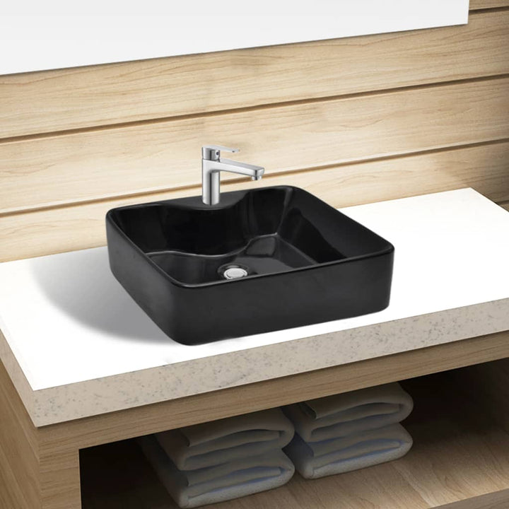 Chiuvetă De Baie Pătrată Din Ceramică Cu Gaură Pentru Robinet,