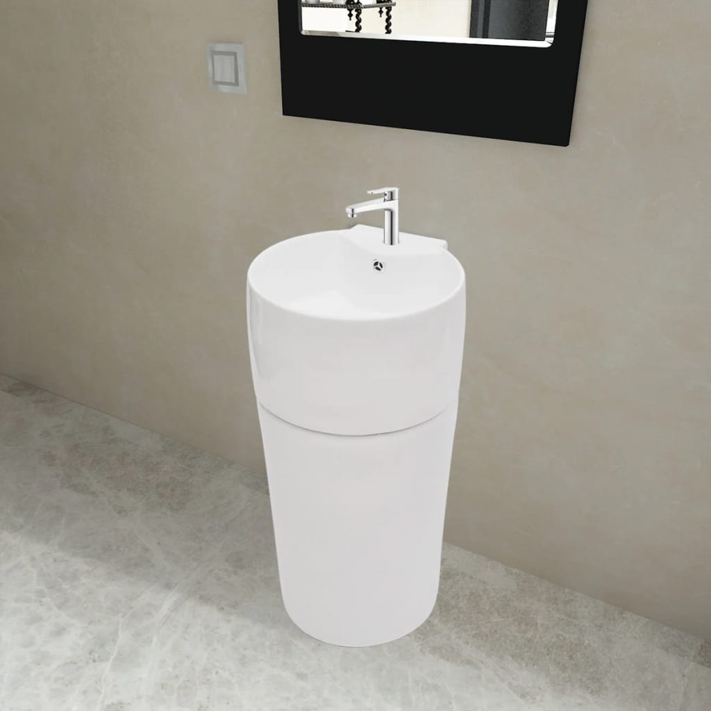 Chiuvetă Baie Cu Suport, Orificiu Robinet/Preaplin,Rotund,Ceramică,