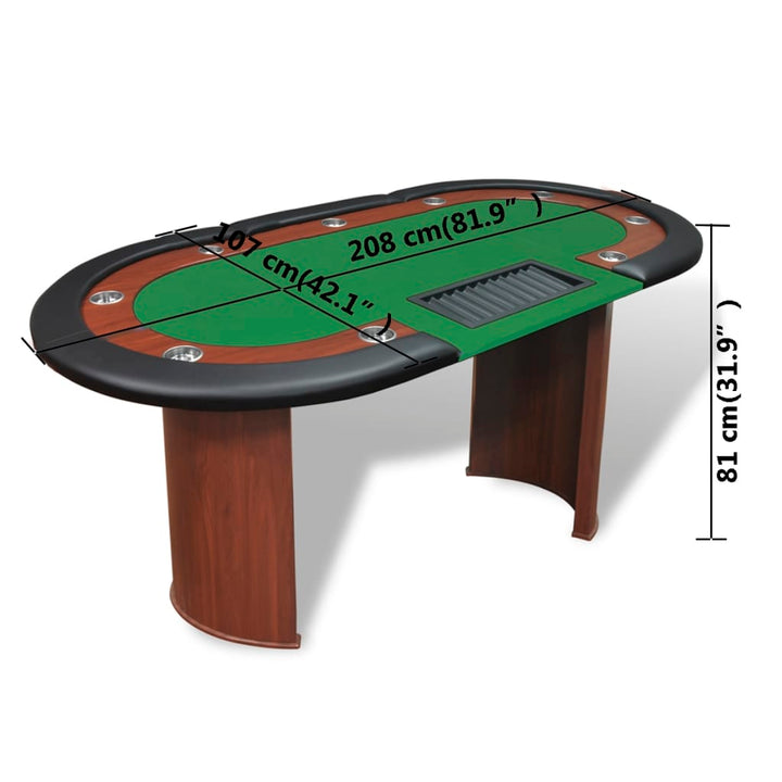 Masă Poker 10 Persoane, Zonă Dealer Și Suport Jetoane,
