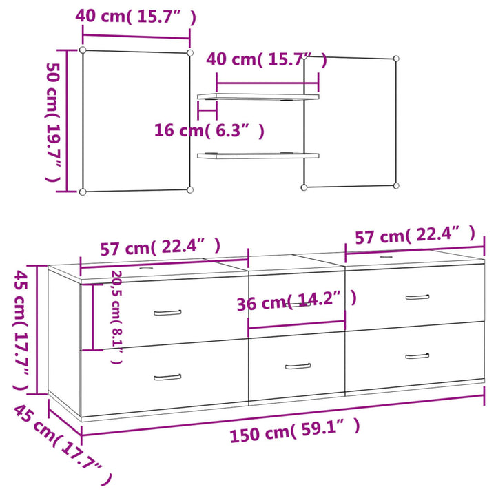 Set Mobilier De Baie, 5 Piese, , Lemn Prelucrat