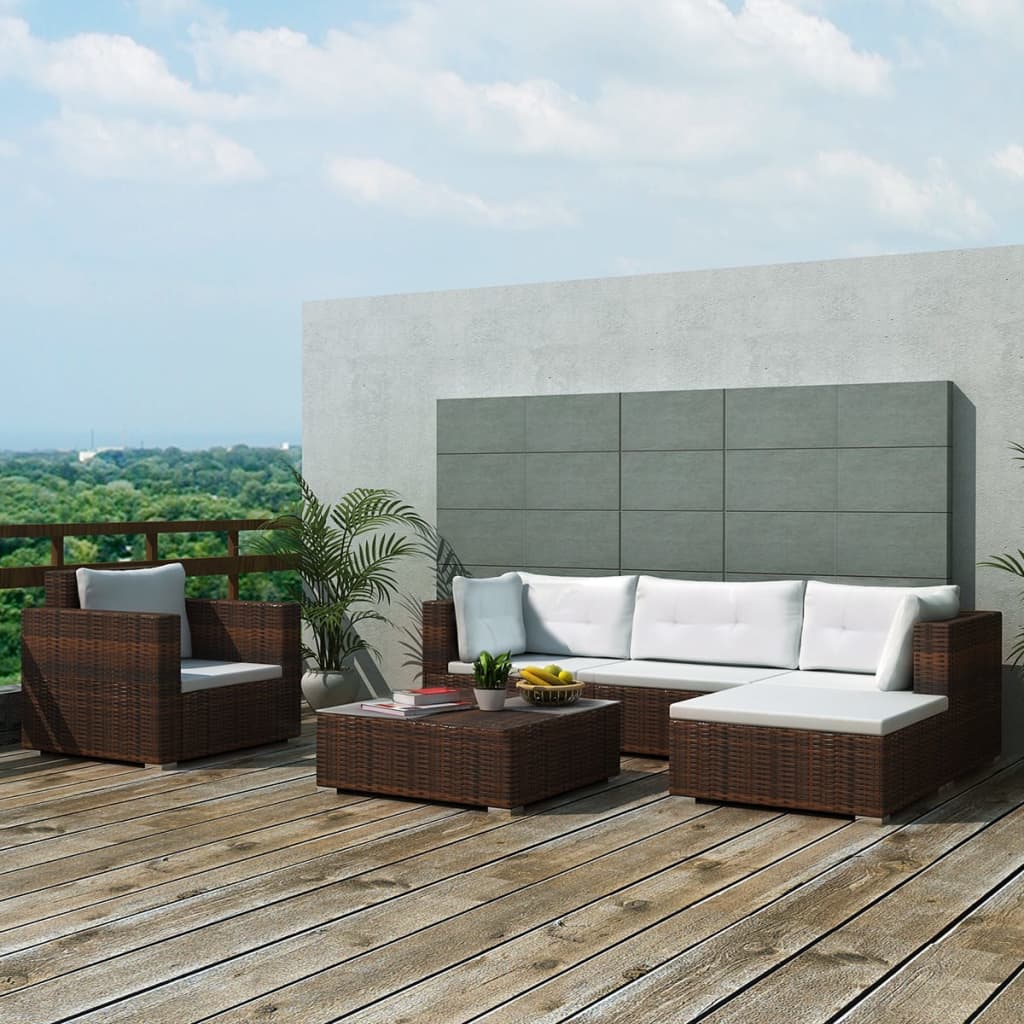 Set Mobilier De Grădină Cu Perne, 6 Piese, , Poliratan
