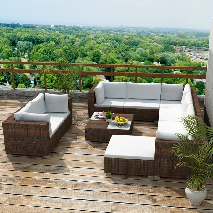 Set Mobilier De Grădină Cu Perne, 10 Piese, , Poliratan