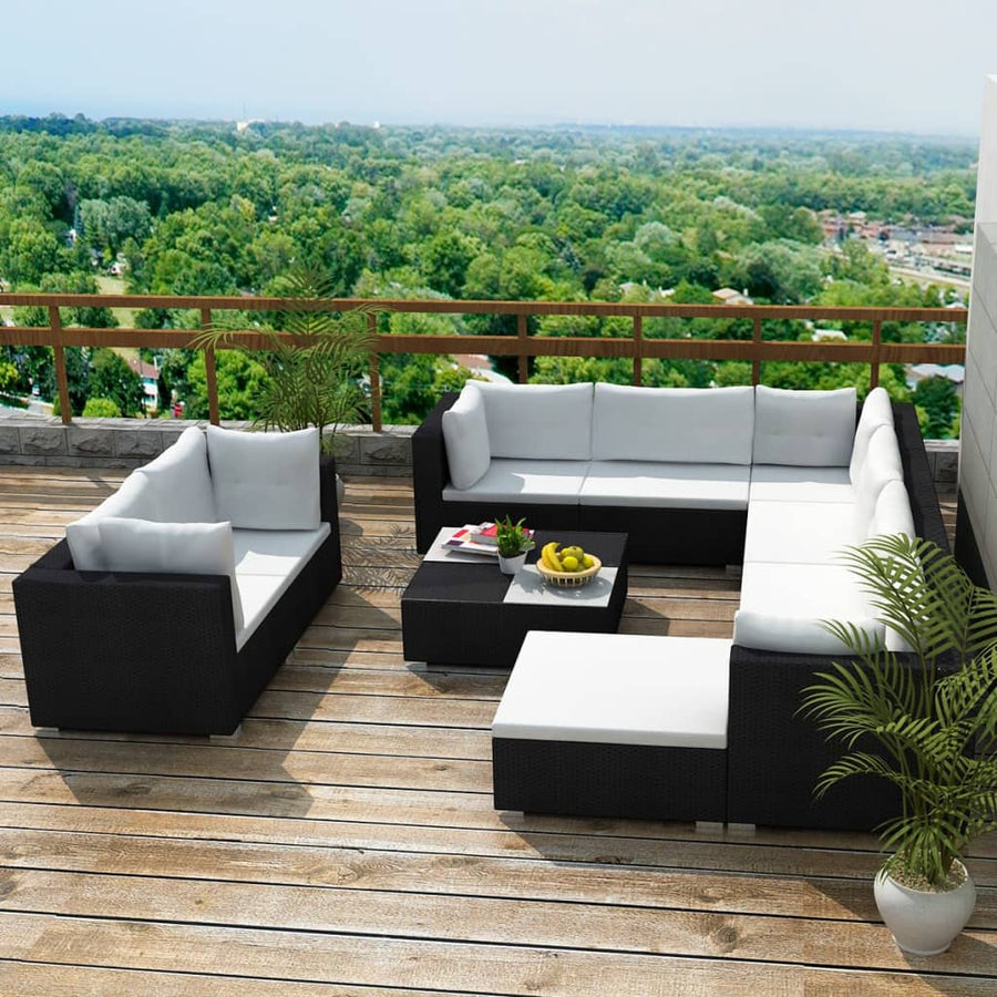 Set Mobilier De Grădină Cu Perne, 10 Piese, , Poliratan