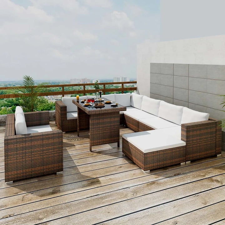 Set Mobilier De Grădină Cu Perne, 10 Piese, , Poliratan
