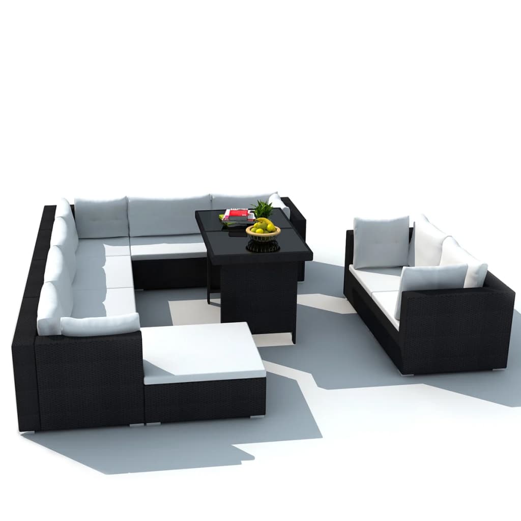 Set Mobilier De Grădină Cu Perne, 10 Piese, , Poliratan