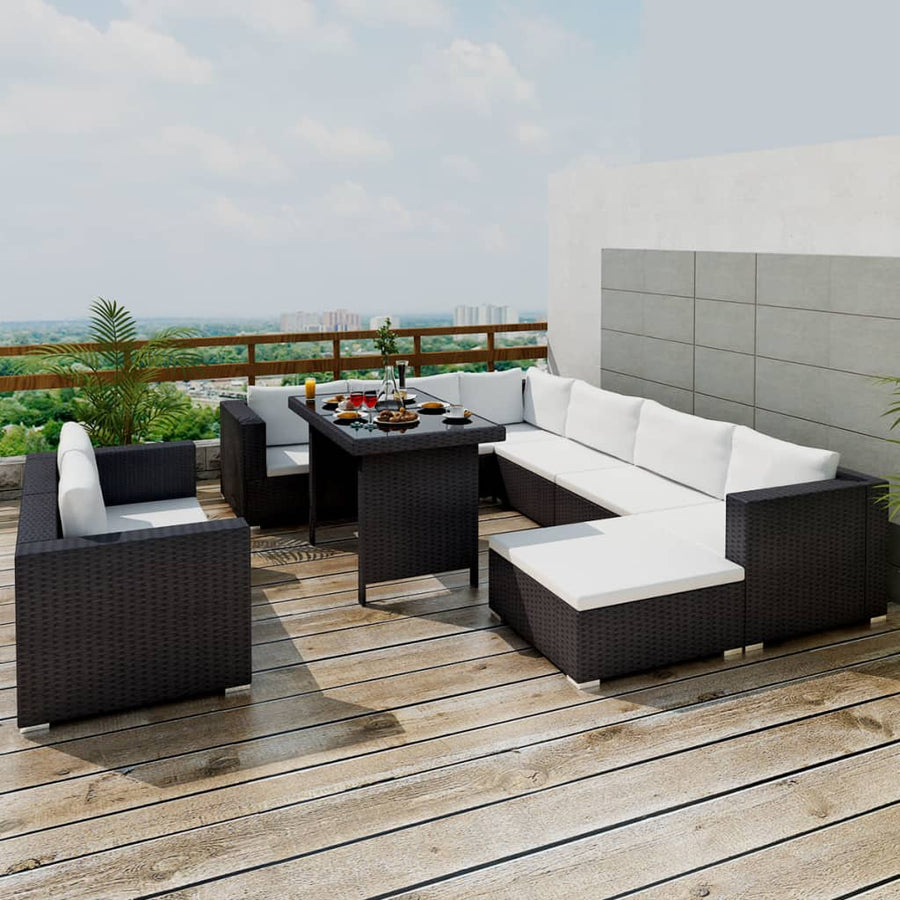 Set Mobilier De Grădină Cu Perne, 10 Piese, , Poliratan