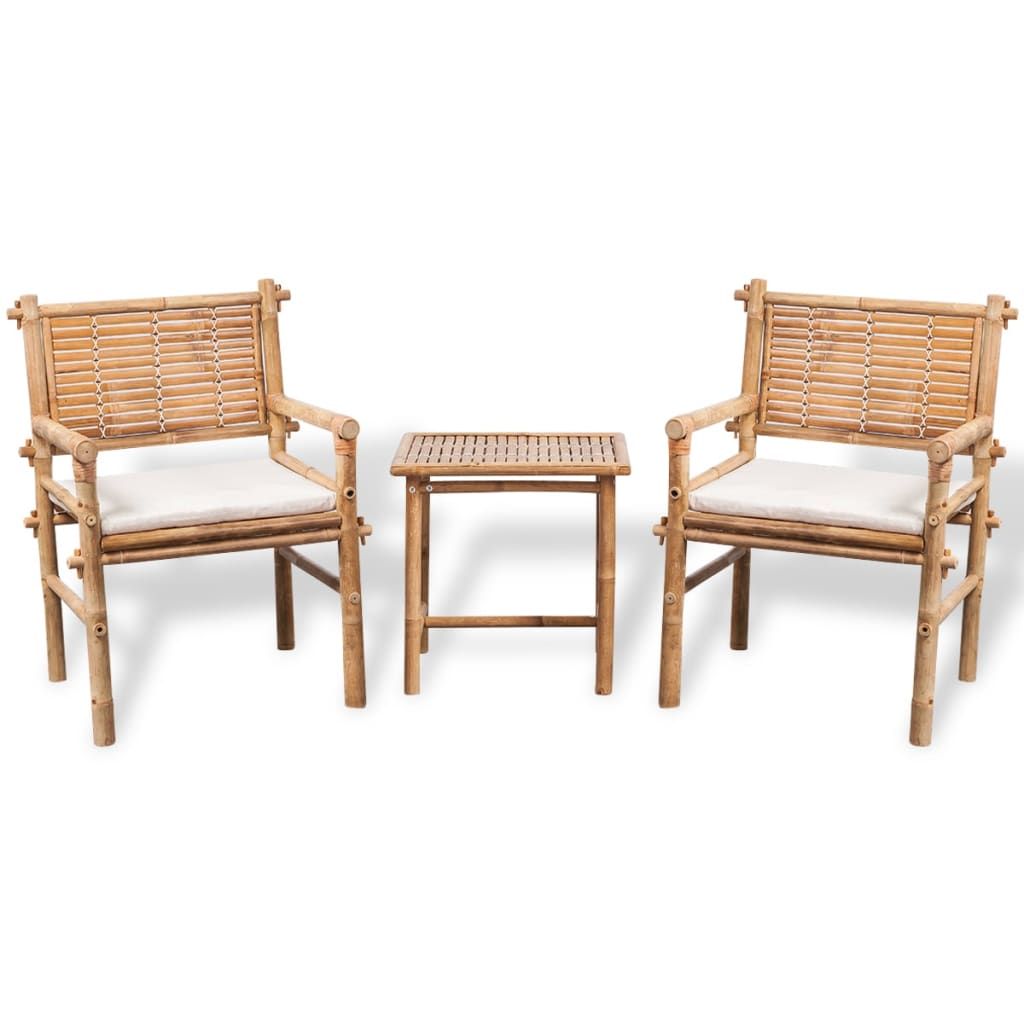 Set Mobilier Bistro Cu Perne, 3 Piese, Bambus