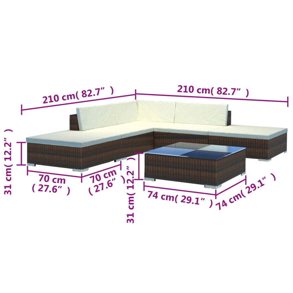 Set Mobilier De Grădină Cu Perne, 6 Piese, , Poliratan
