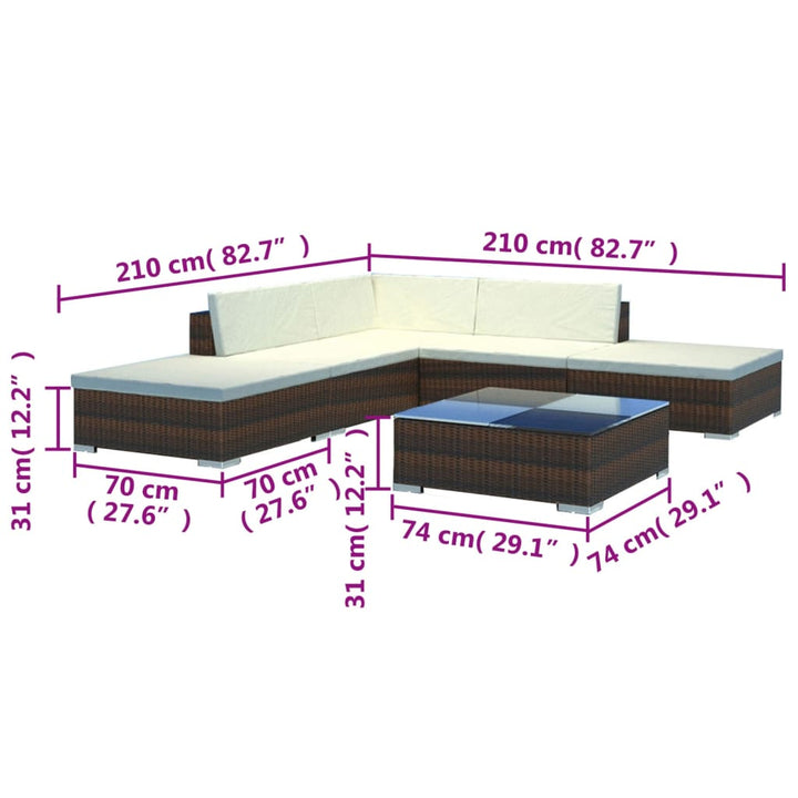 Set Mobilier De Grădină Cu Perne, 6 Piese, , Poliratan