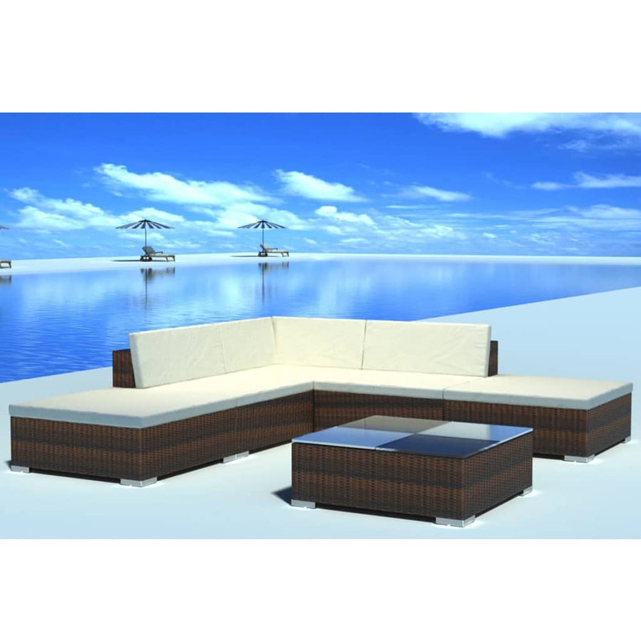 Set Mobilier De Grădină Cu Perne, 6 Piese, , Poliratan