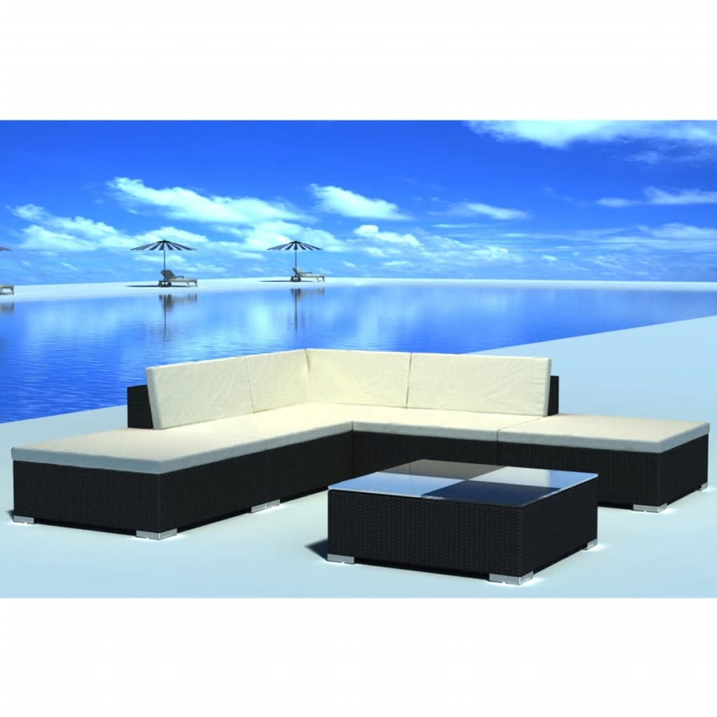 Set Mobilier De Grădină Cu Perne, 6 Piese, , Poliratan