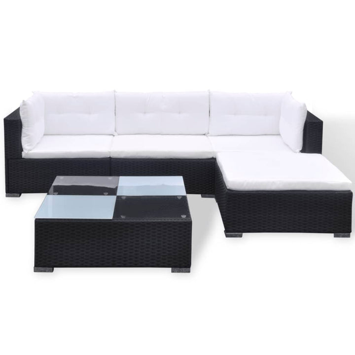 Set Mobilier De Grădină Cu Perne, 5 Piese, Negru, Poliratan