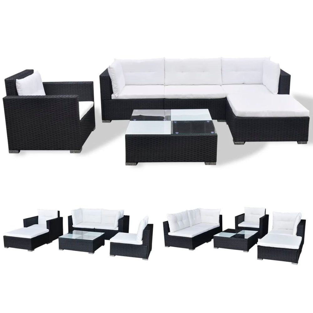 Set Mobilier De Grădină Cu Perne, 6 Piese, Negru, Poliratan