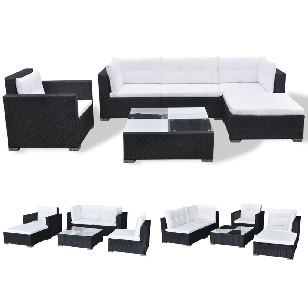 Set Mobilier De Grădină Cu Perne, 6 Piese, Negru, Poliratan
