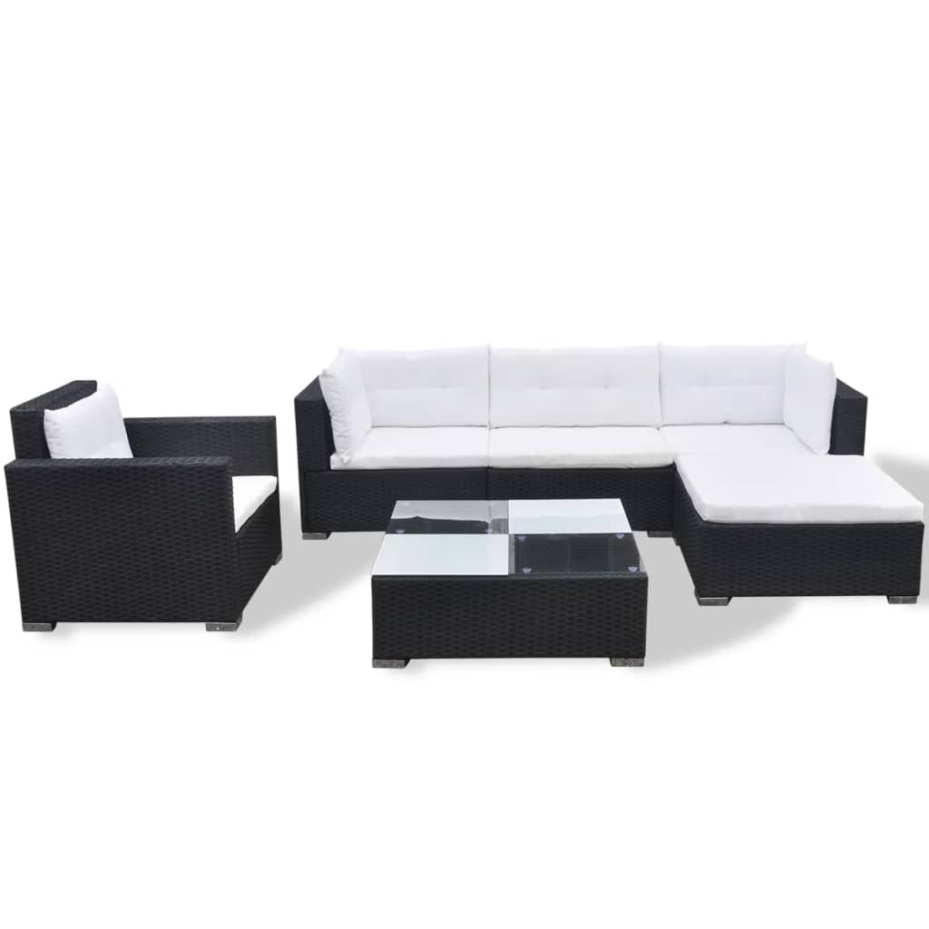 Set Mobilier De Grădină Cu Perne, 6 Piese, Negru, Poliratan