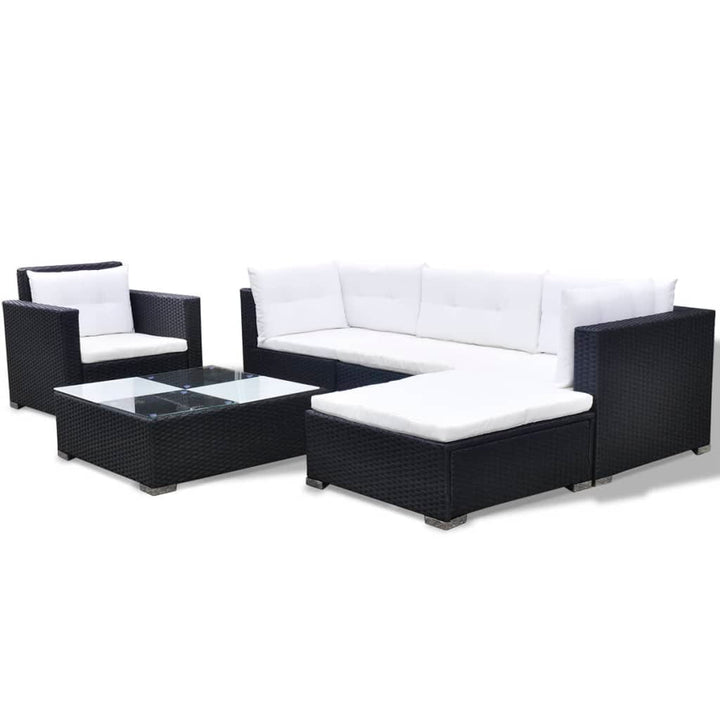 Set Mobilier De Grădină Cu Perne, 6 Piese, Negru, Poliratan