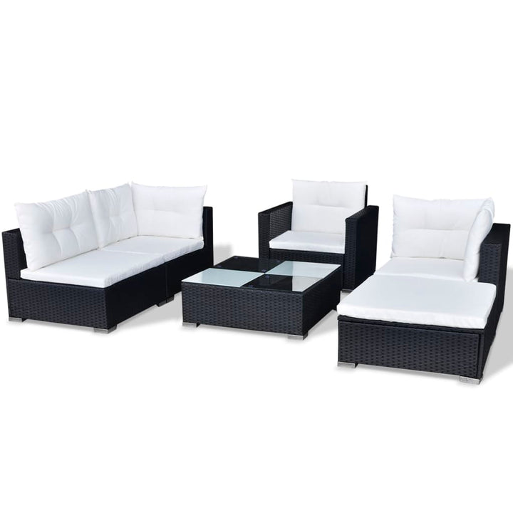 Set Mobilier De Grădină Cu Perne, 6 Piese, Negru, Poliratan
