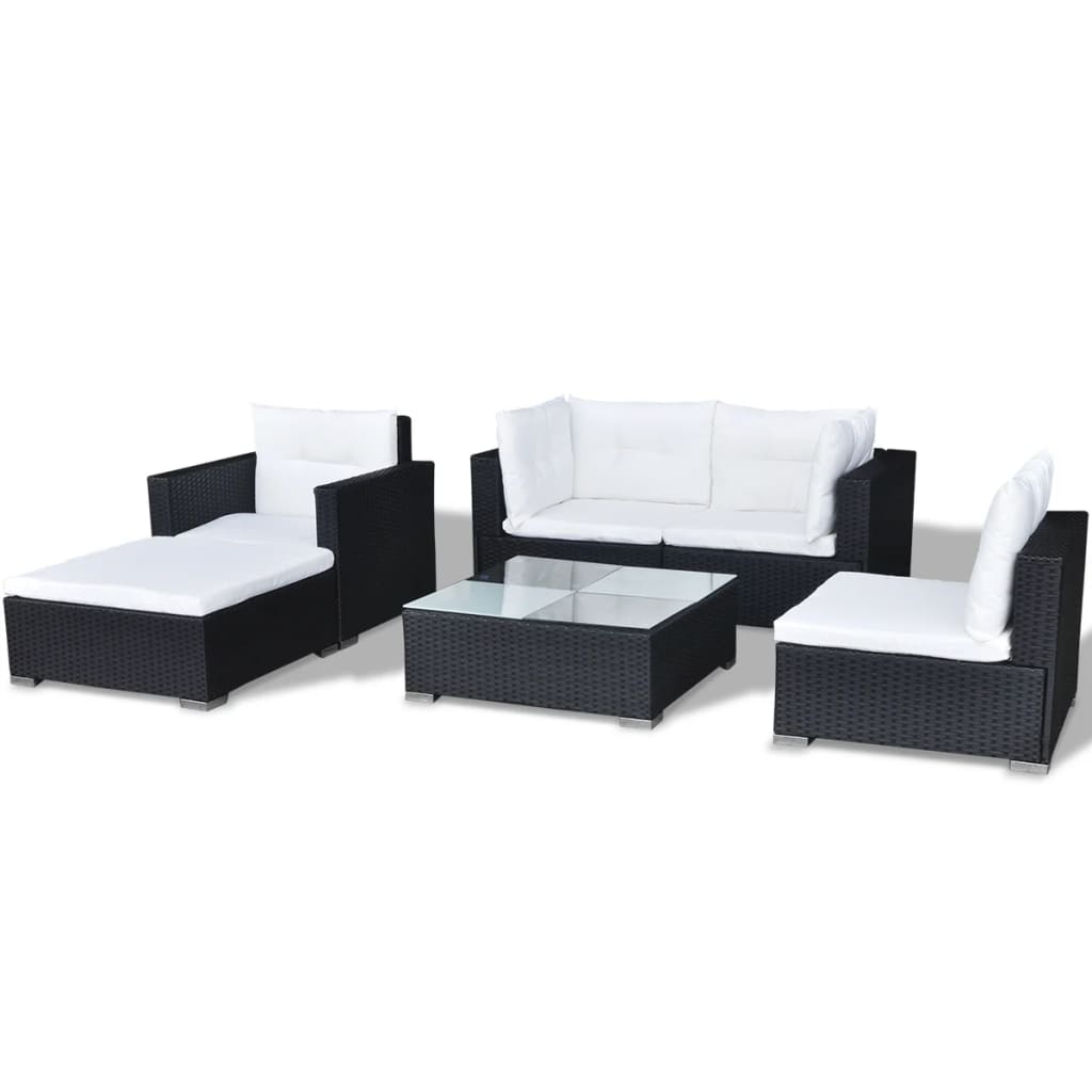 Set Mobilier De Grădină Cu Perne, 6 Piese, Negru, Poliratan