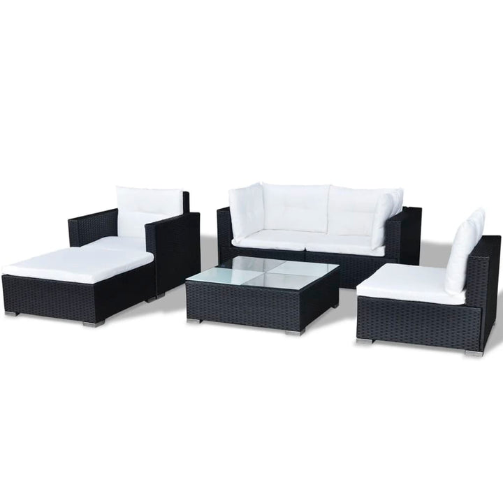 Set Mobilier De Grădină Cu Perne, 6 Piese, Negru, Poliratan