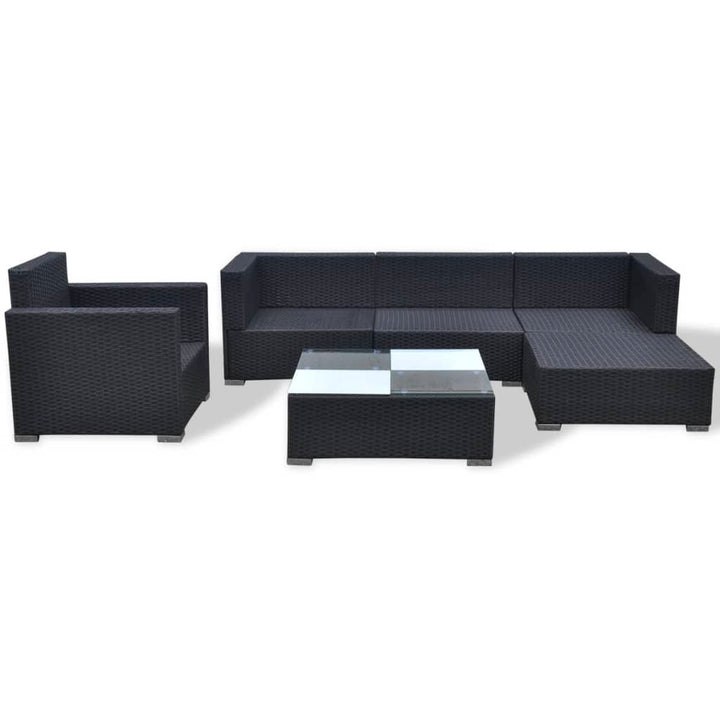Set Mobilier De Grădină Cu Perne, 6 Piese, Negru, Poliratan