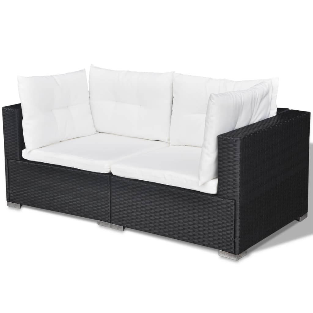 Set Mobilier De Grădină Cu Perne, 6 Piese, Negru, Poliratan