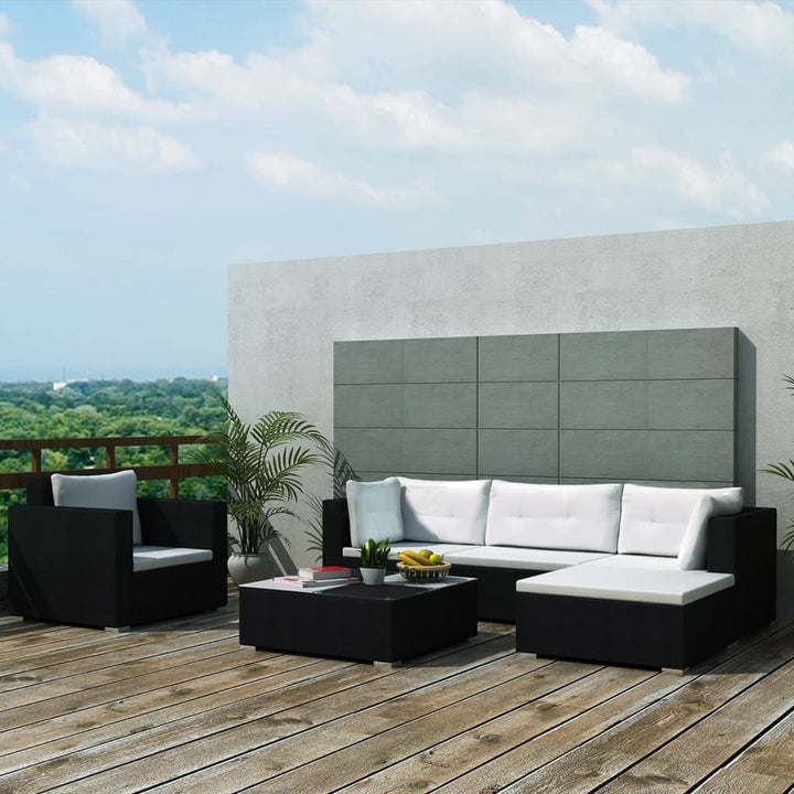 Set Mobilier De Grădină Cu Perne, 6 Piese, Negru, Poliratan