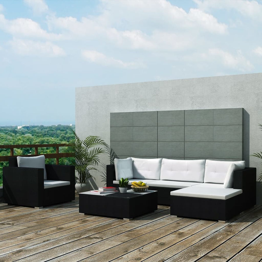 Set Mobilier De Grădină Cu Perne, 6 Piese, Negru, Poliratan